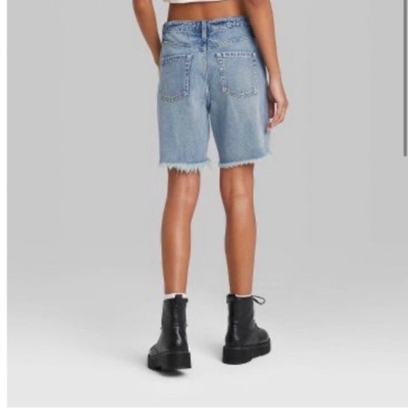 Wild Fable Jean Bermuda Shorts Size 0 High Rise Raw Hem Denim NWT - Picture 8 of 16